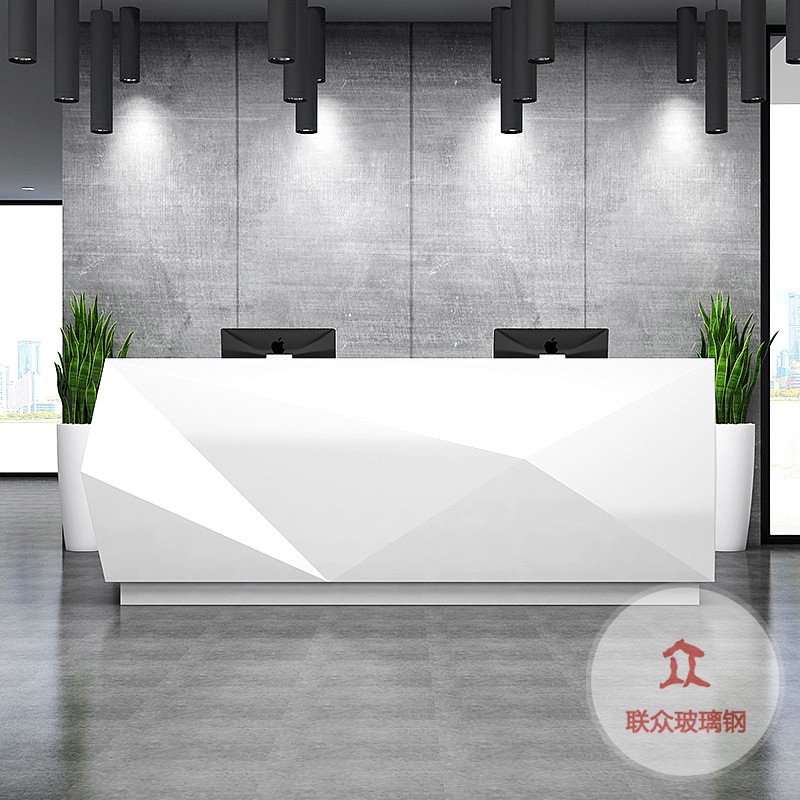 酒店美陳商場服務(wù)前臺玻璃鋼辦公家具創(chuàng)意藝術(shù)波浪形吧臺生產(chǎn)廠家